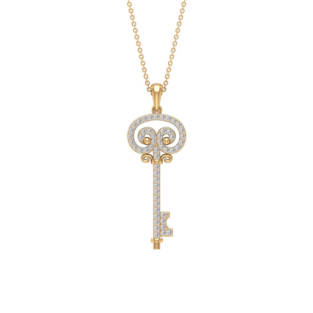 Pave Set Zircon Vintage Style Key Pendant