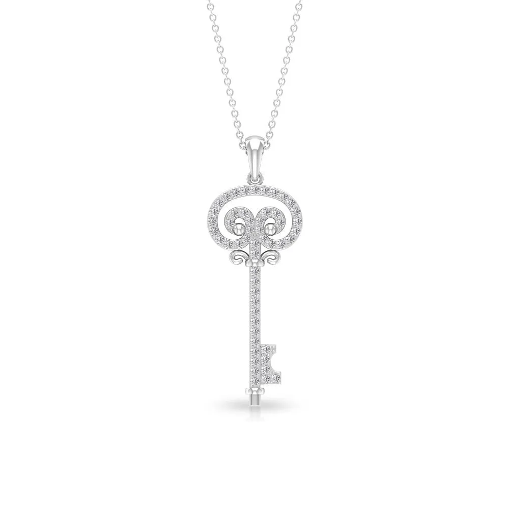 Pave Set Zircon Vintage Style Key Pendant