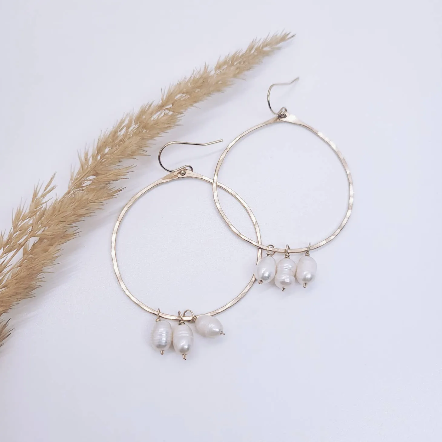 Pearl Hoops Earrings - Gold Filled