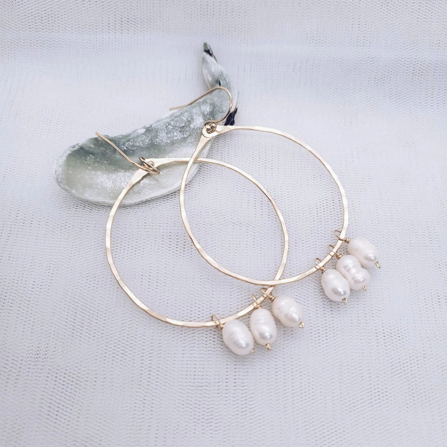 Pearl Hoops Earrings - Gold Filled