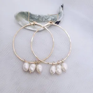Pearl Hoops Earrings - Gold Filled
