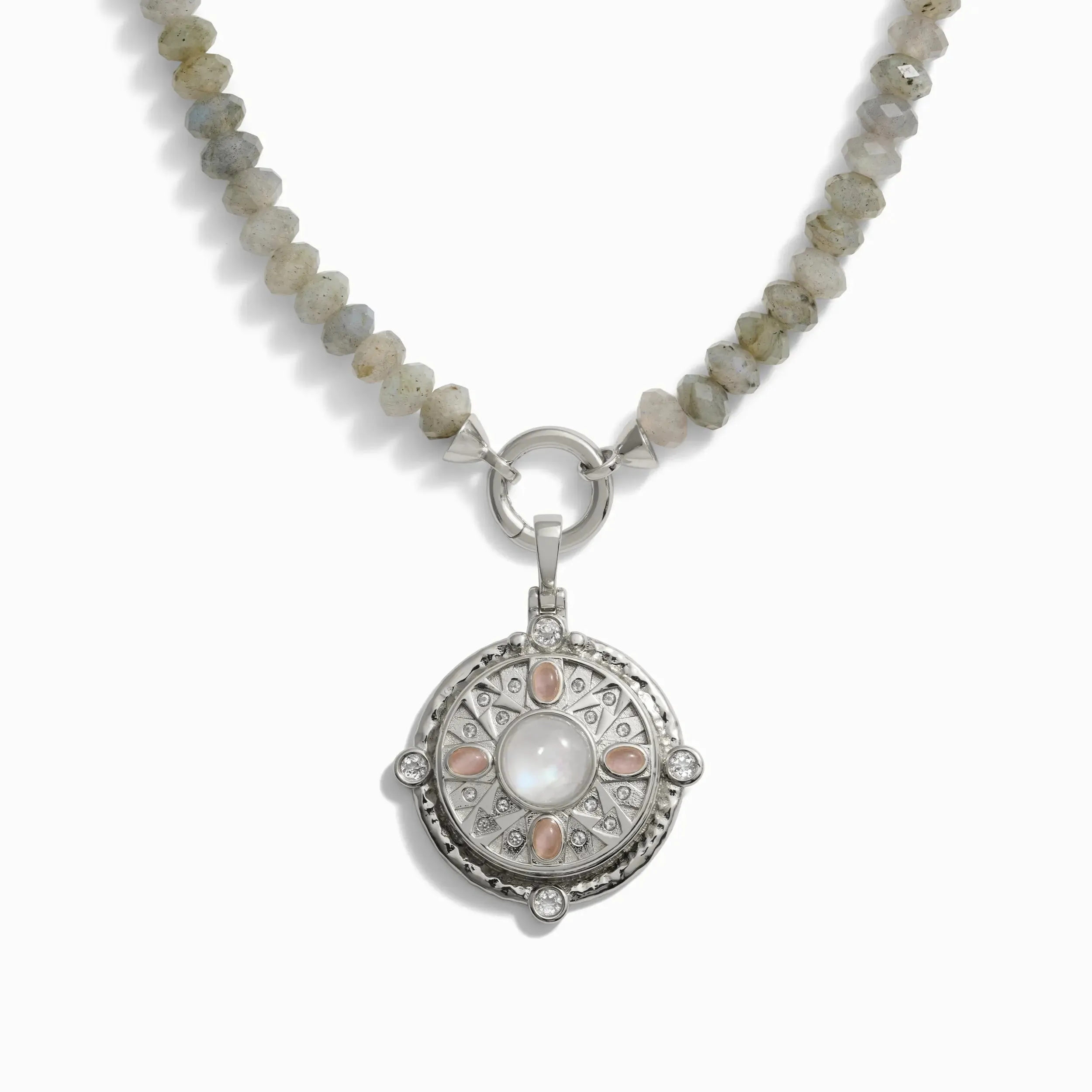 Pink Manifestation Locket Labradorite Charm Necklace