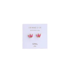 Pink Opal Crown Stud Earrings