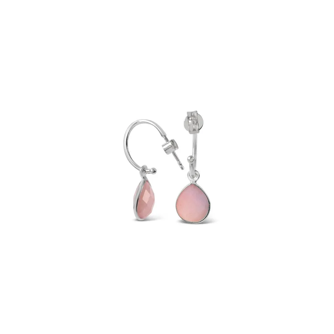 Pink Opal Drop Hoop Earrings | Silver - October