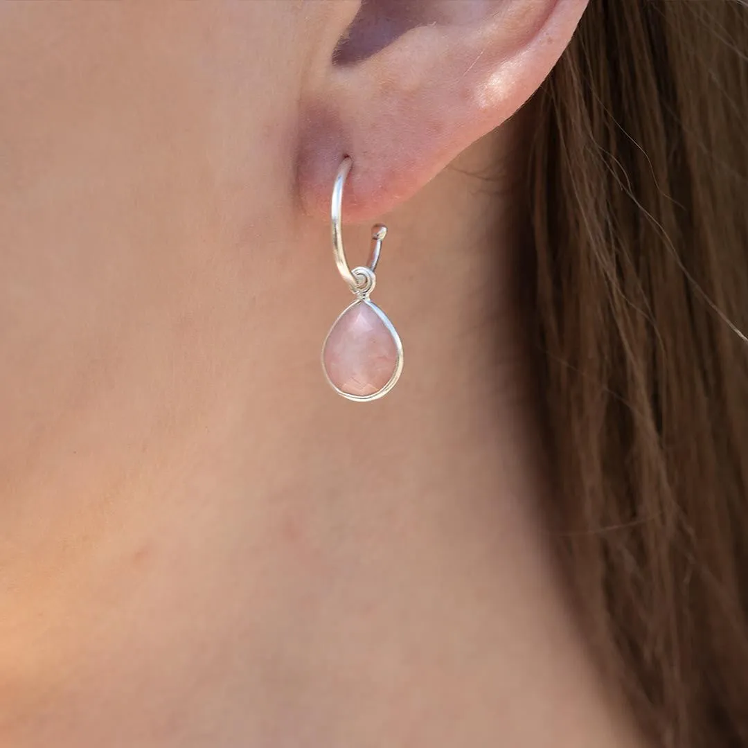 Pink Opal Drop Hoop Earrings | Silver - October