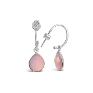 Pink Opal Drop Hoop Earrings | Silver - October