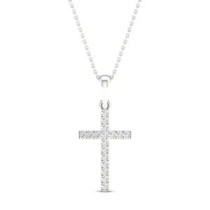 Pre-Owned Kay 10k White Gold 1/10ct Diamond Cross Pendant Necklace