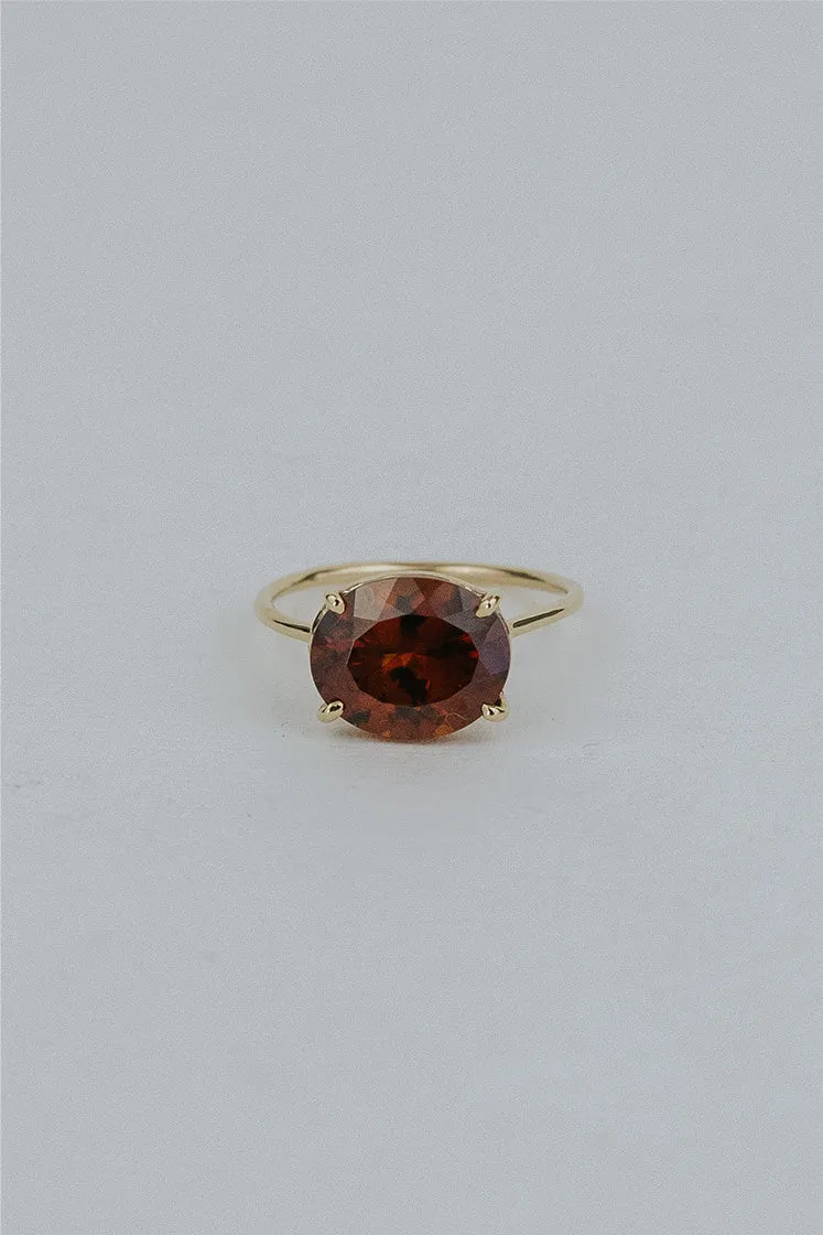 Prong Set Gemstone Ring - Red-Orange Zircon 14K