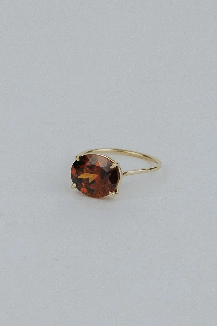 Prong Set Gemstone Ring - Red-Orange Zircon 14K