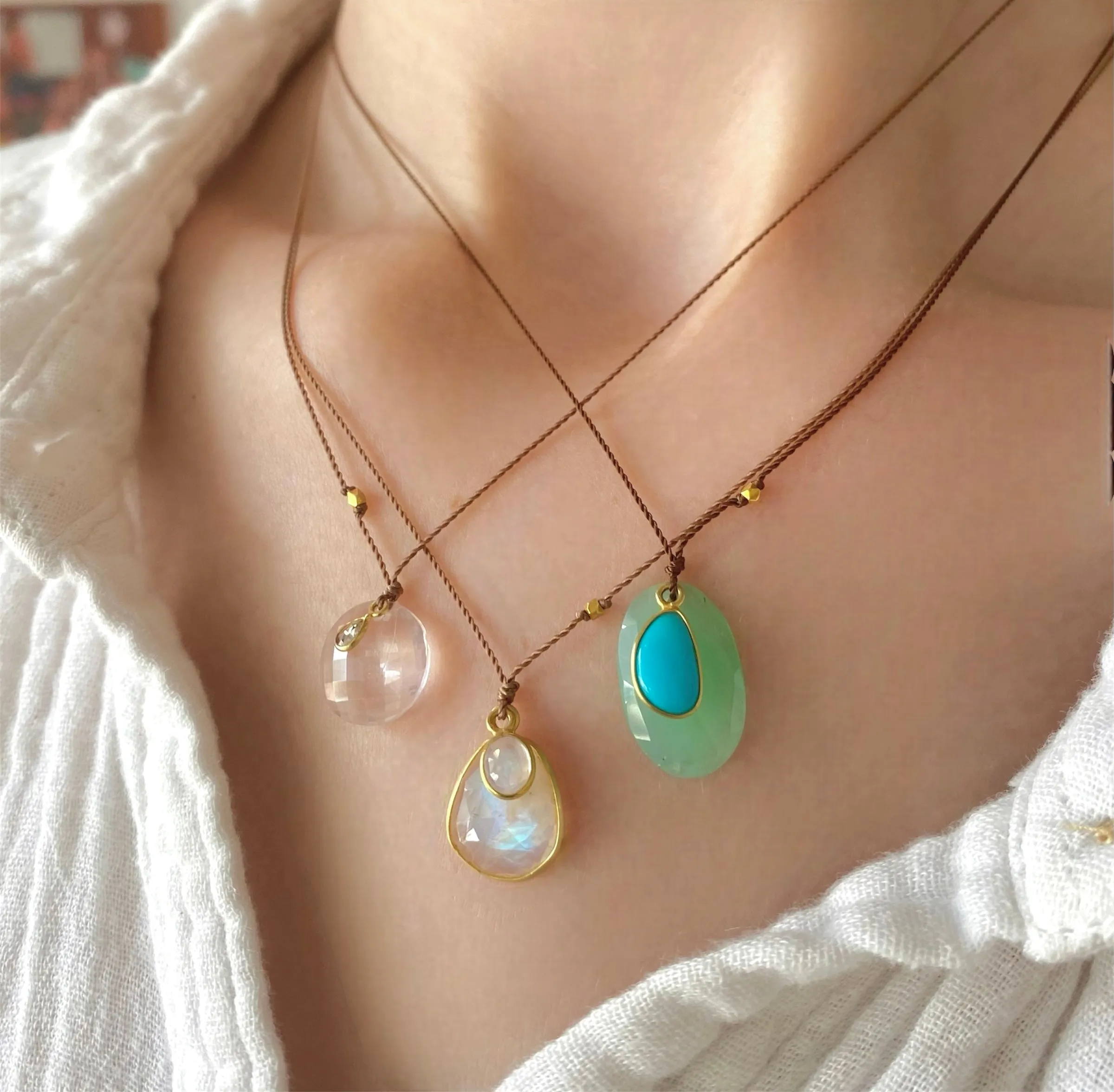 Rainbow Moonstone Duo Necklace