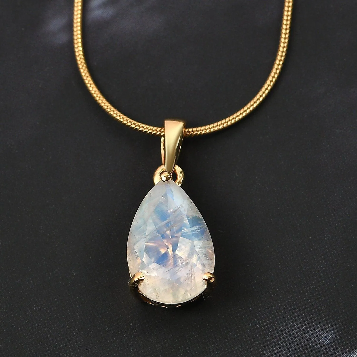 Rainbow Moonstone Pendant, Solitaire Pendant, June Birthstone Necklace, 925 Sterling Silver, Moonstone Gold Necklace, Gift for her