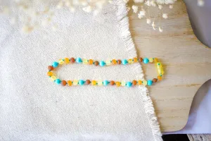 Raw Turquoise   Tri - Color Baltic Amber Necklace ll Drooling ll Arthritis   More.