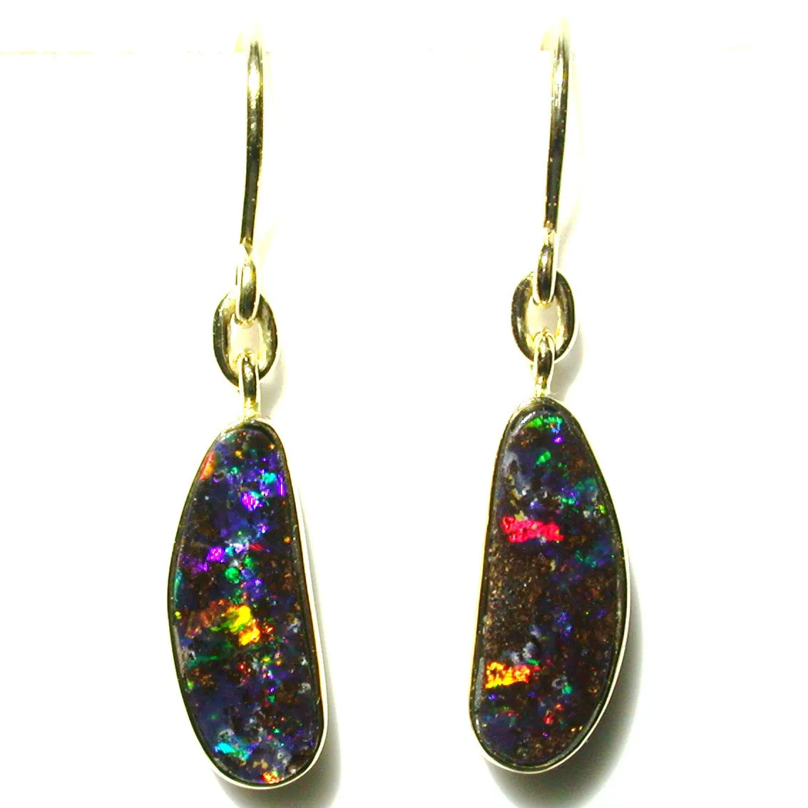Red multi coloured boulder opal from Quilpie 18k drop earrings