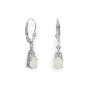 Rhodium Plated Australian Opal and White Topaz Earrings