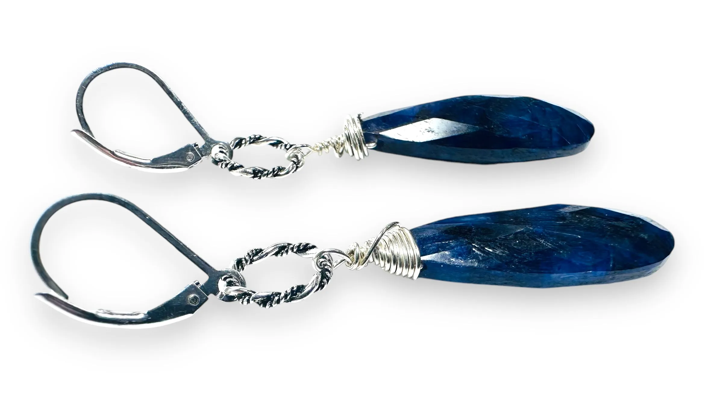 Sapphire  Earrings, Silver Gemstones Earrings