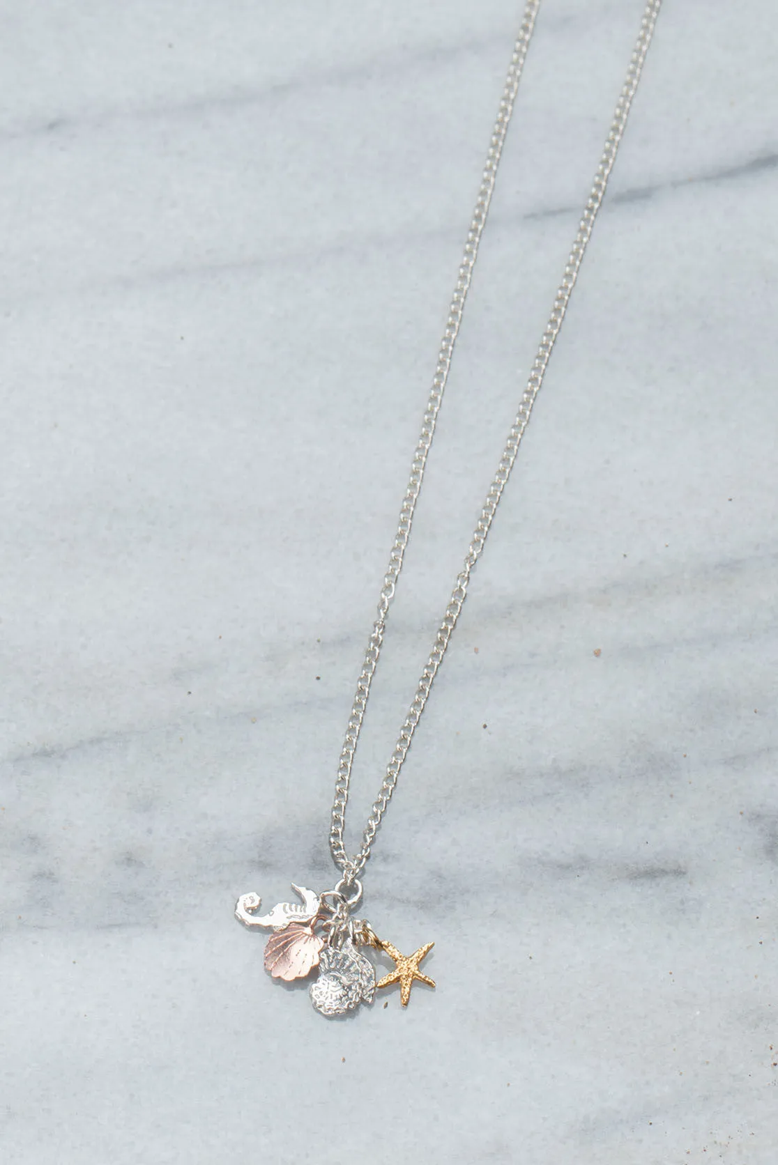 Seashells And Seahorse Pendant In Sterling Silver