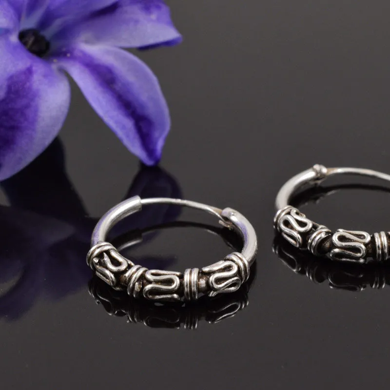 Silver Bali Hoop Earrings 'Nikita'