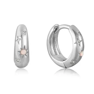 Silver Starry Kyoto Opal Huggie Hoop Earrings