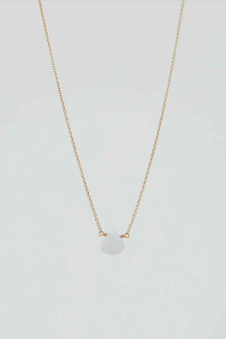 Single Stone Necklace - Moonstone 14K