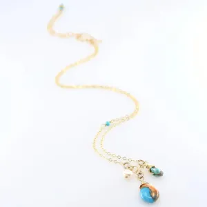 Small Gemstone Cascade Necklace with Spiney Oyster and Turquoise