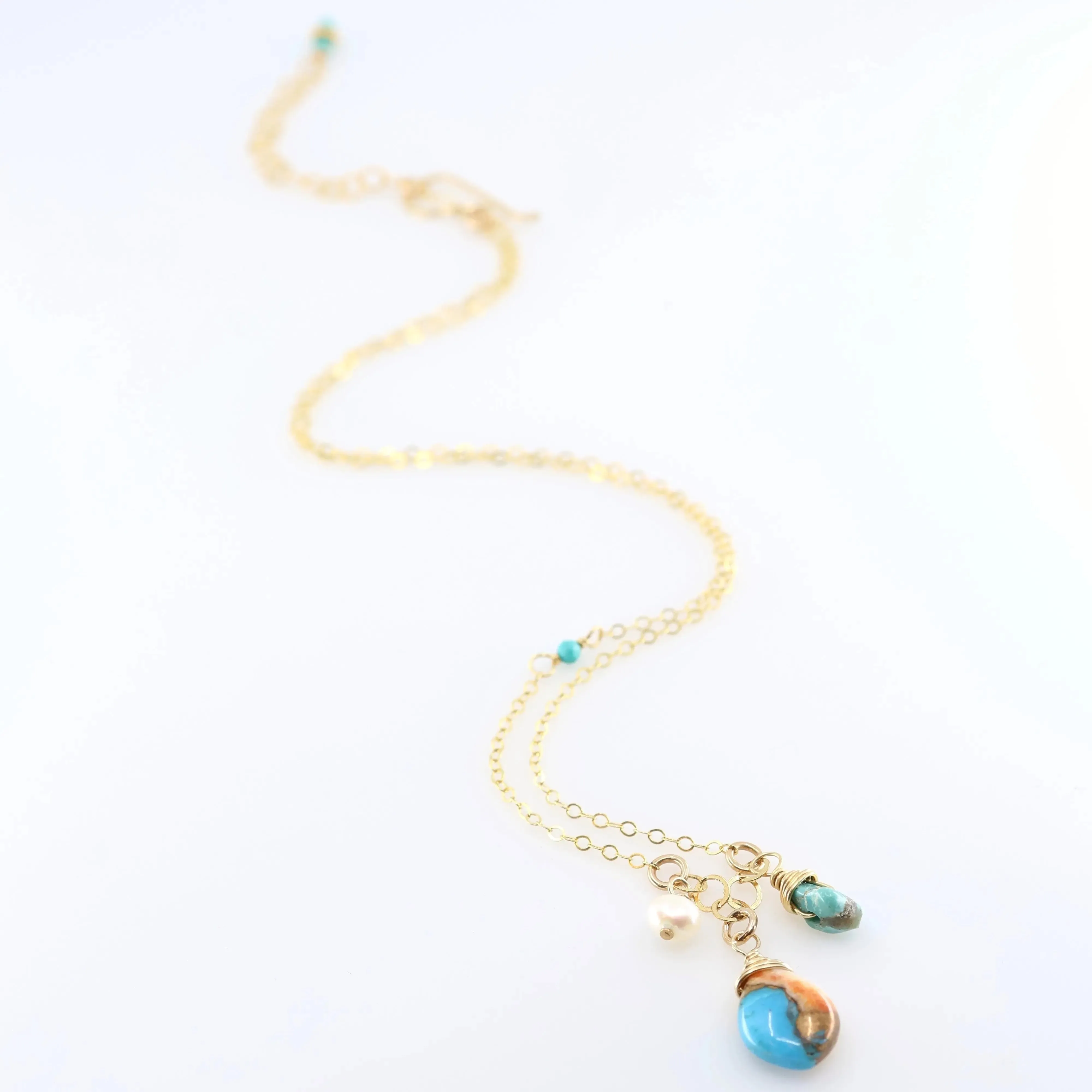 Small Gemstone Cascade Necklace with Spiney Oyster and Turquoise