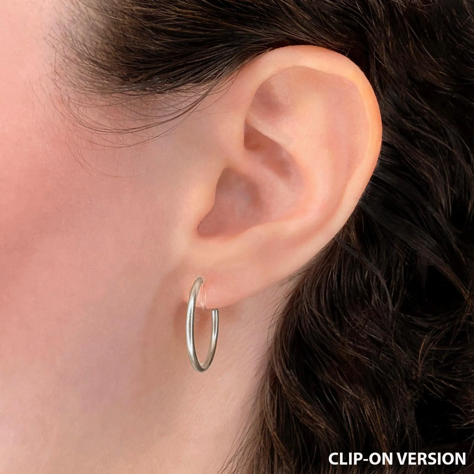 SMALL HOOP CLIP-ON EARRINGS IN SILVER