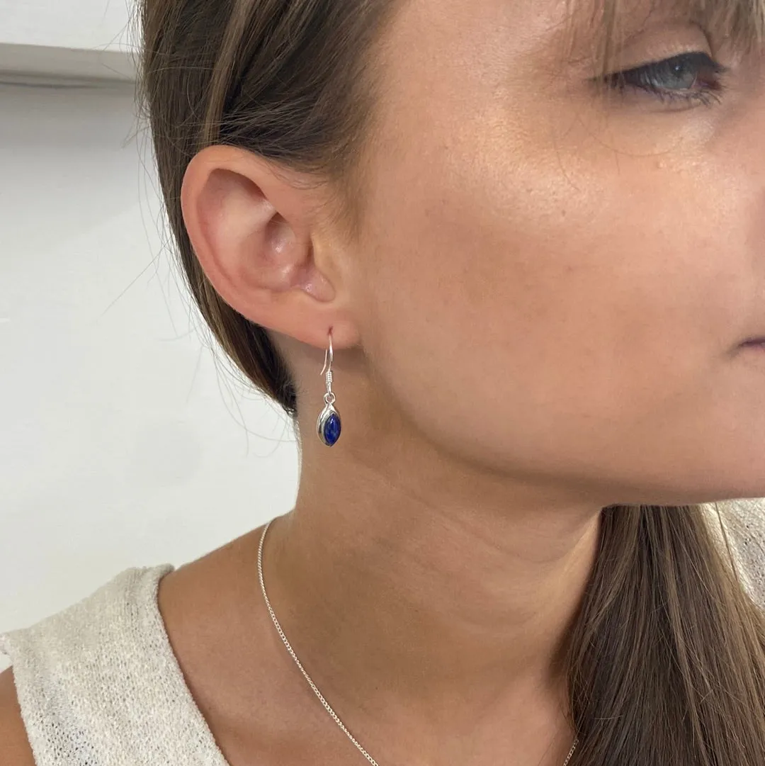 Solid Silver Lapis Lazuli Double Framed Drop Earrings