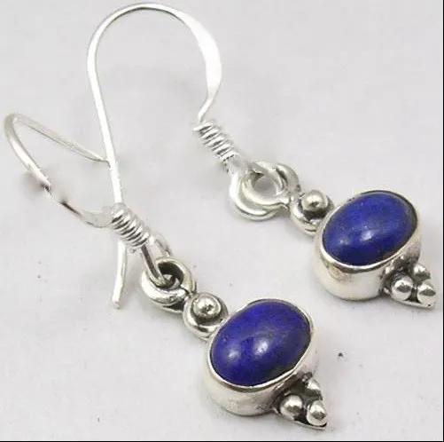 Solid Silver Lapis Lazuli Oval Cabachon Drop Earrings