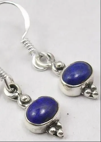 Solid Silver Lapis Lazuli Oval Cabachon Drop Earrings