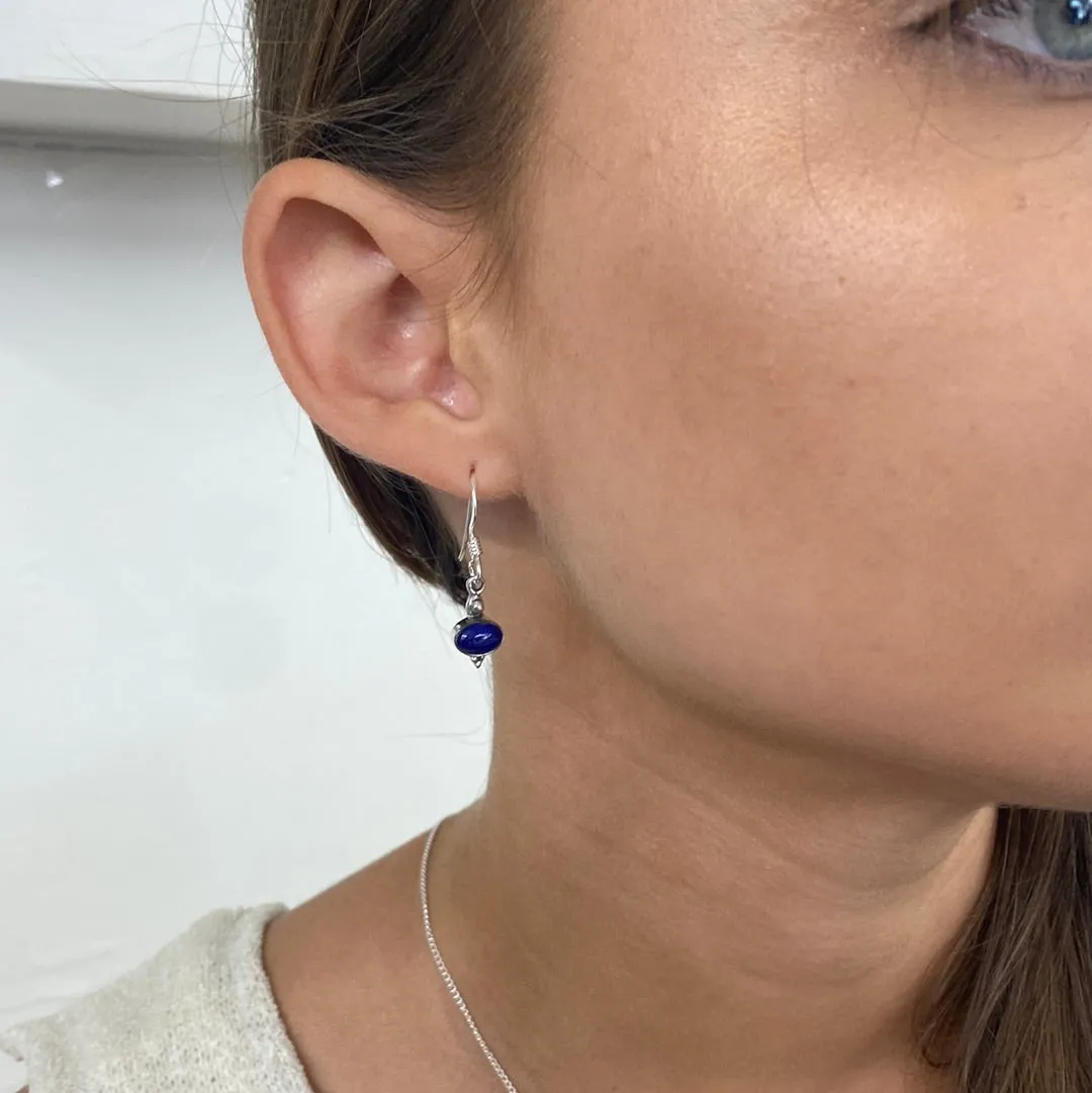 Solid Silver Lapis Lazuli Oval Cabachon Drop Earrings