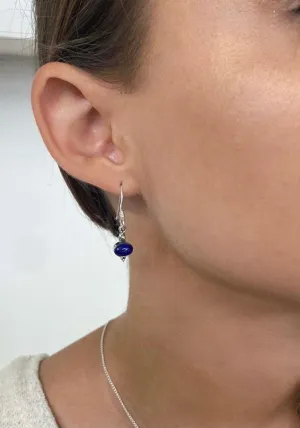 Solid Silver Lapis Lazuli Oval Cabachon Drop Earrings