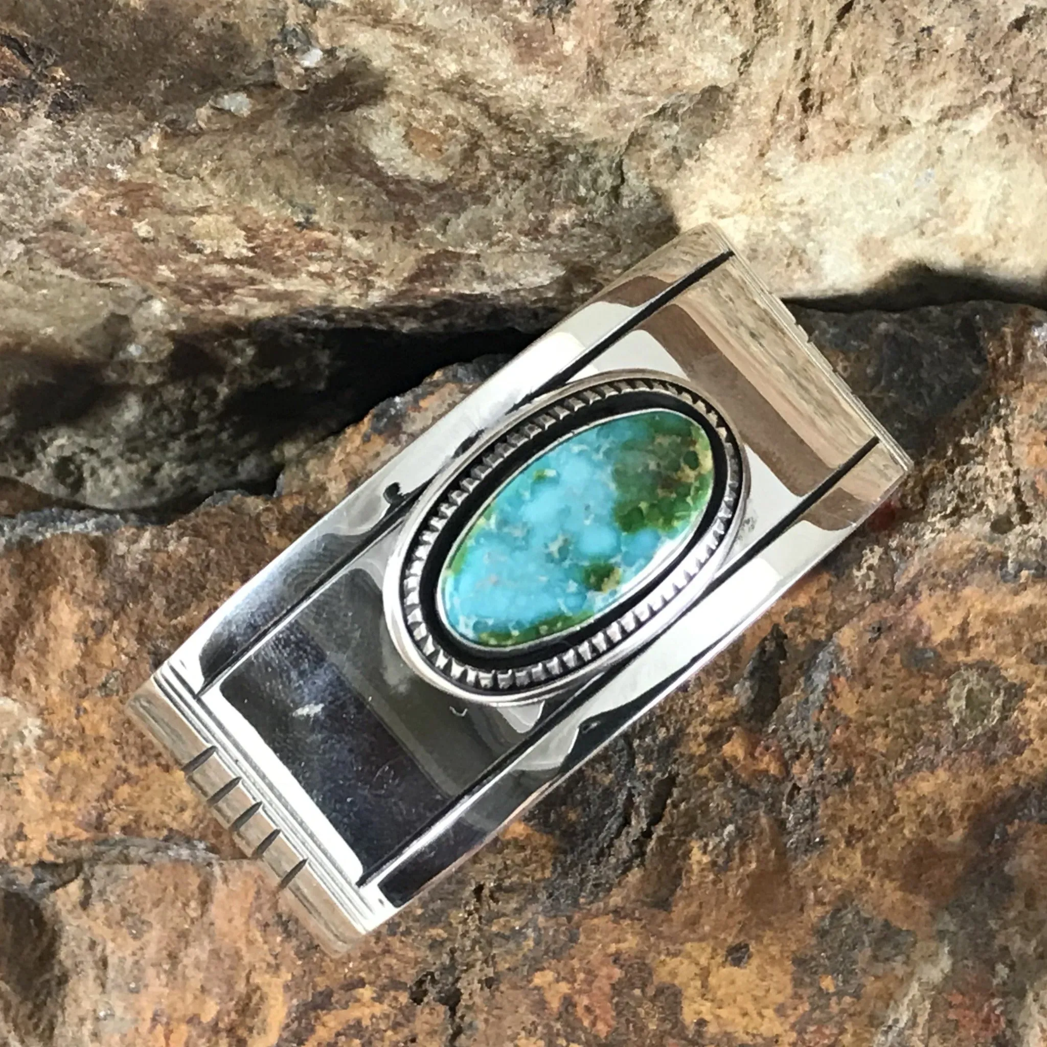 Sonoran Turquoise Sterling Silver Bracelet by Leonard Nez
