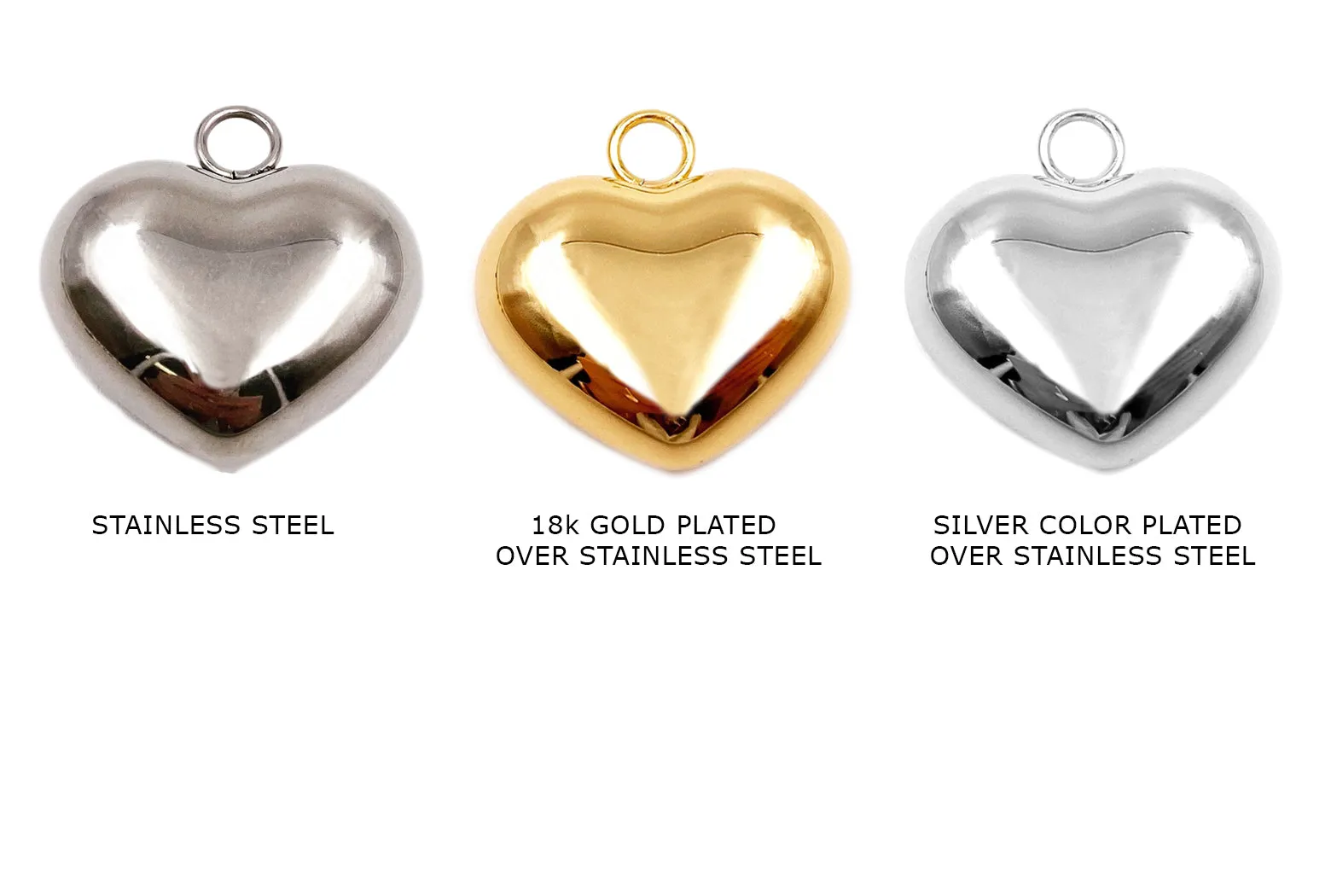SSP1268 Stainless Steel Puffy Heart Pendant Charm 24mmx25mm