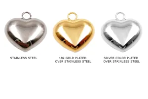 SSP1268 Stainless Steel Puffy Heart Pendant Charm 24mmx25mm