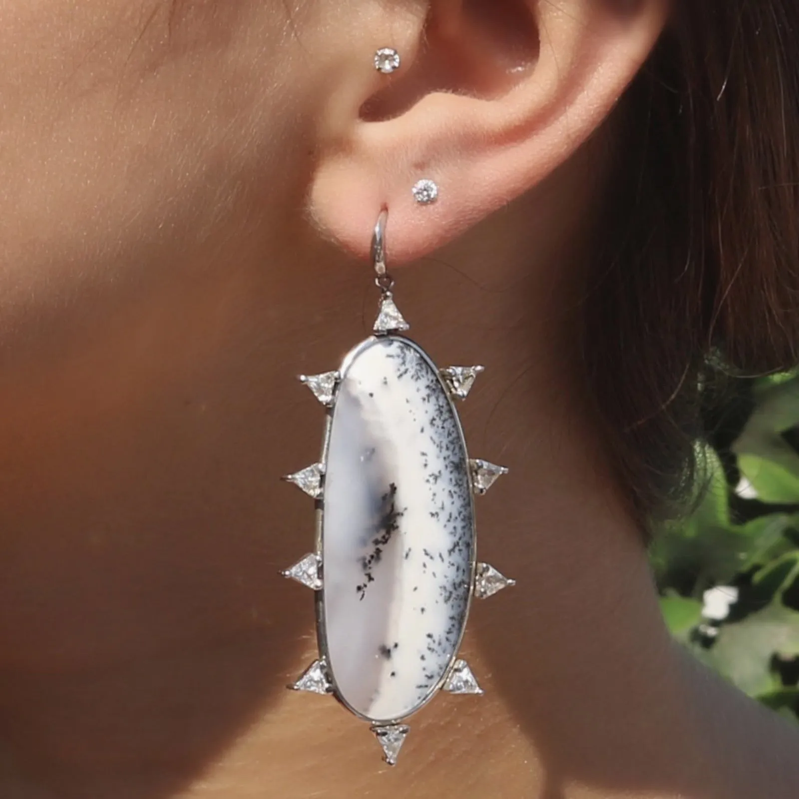 Starburst Dendritic Opal Earrings