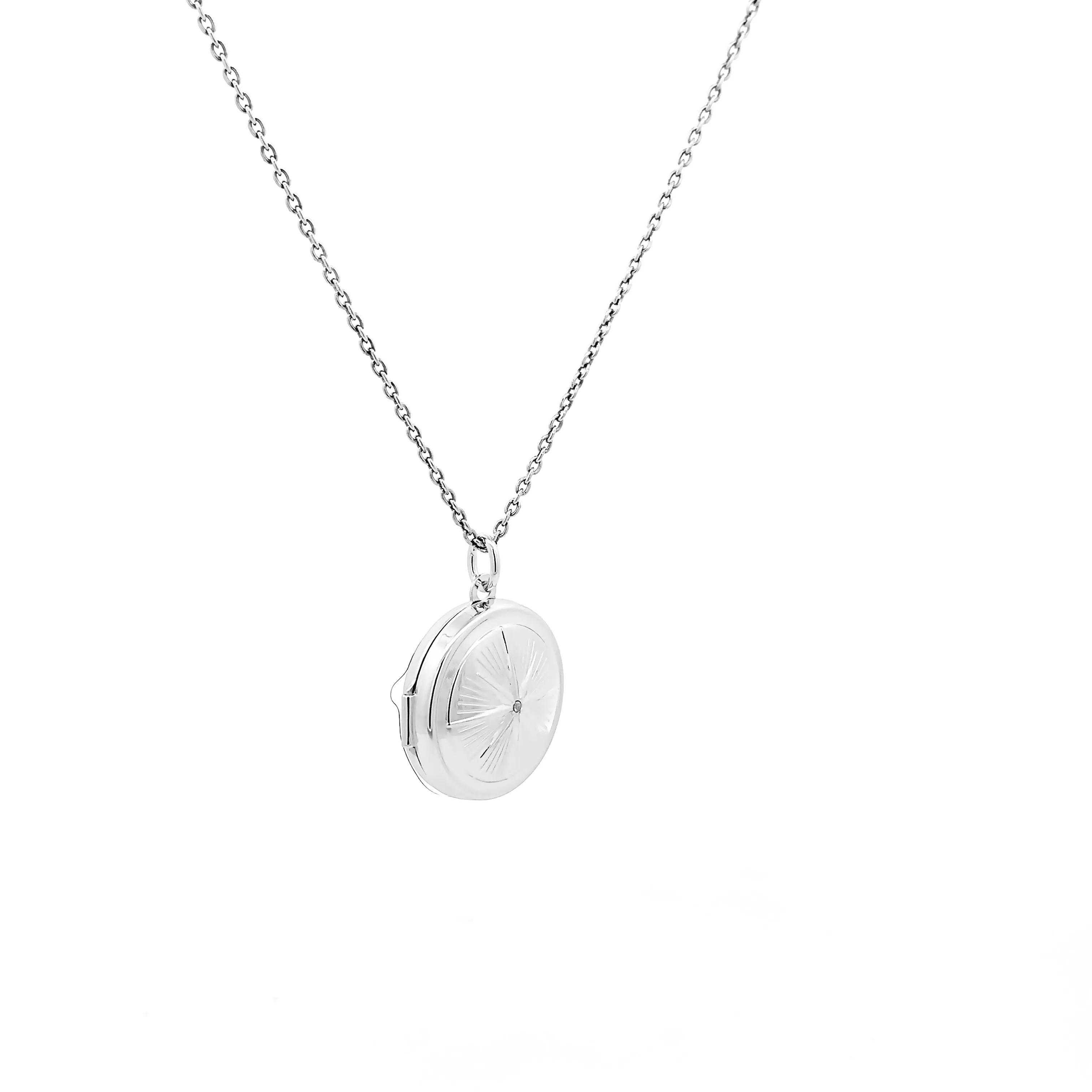 Sterling Silver Compass Round Locket Necklace