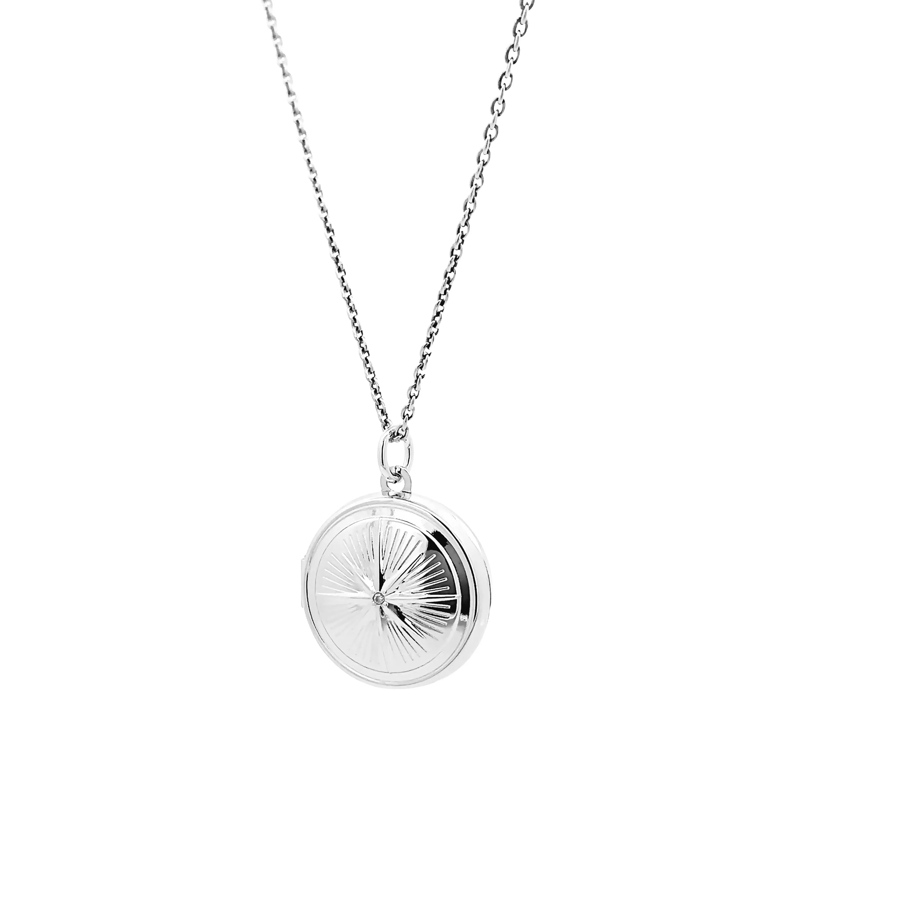 Sterling Silver Compass Round Locket Necklace
