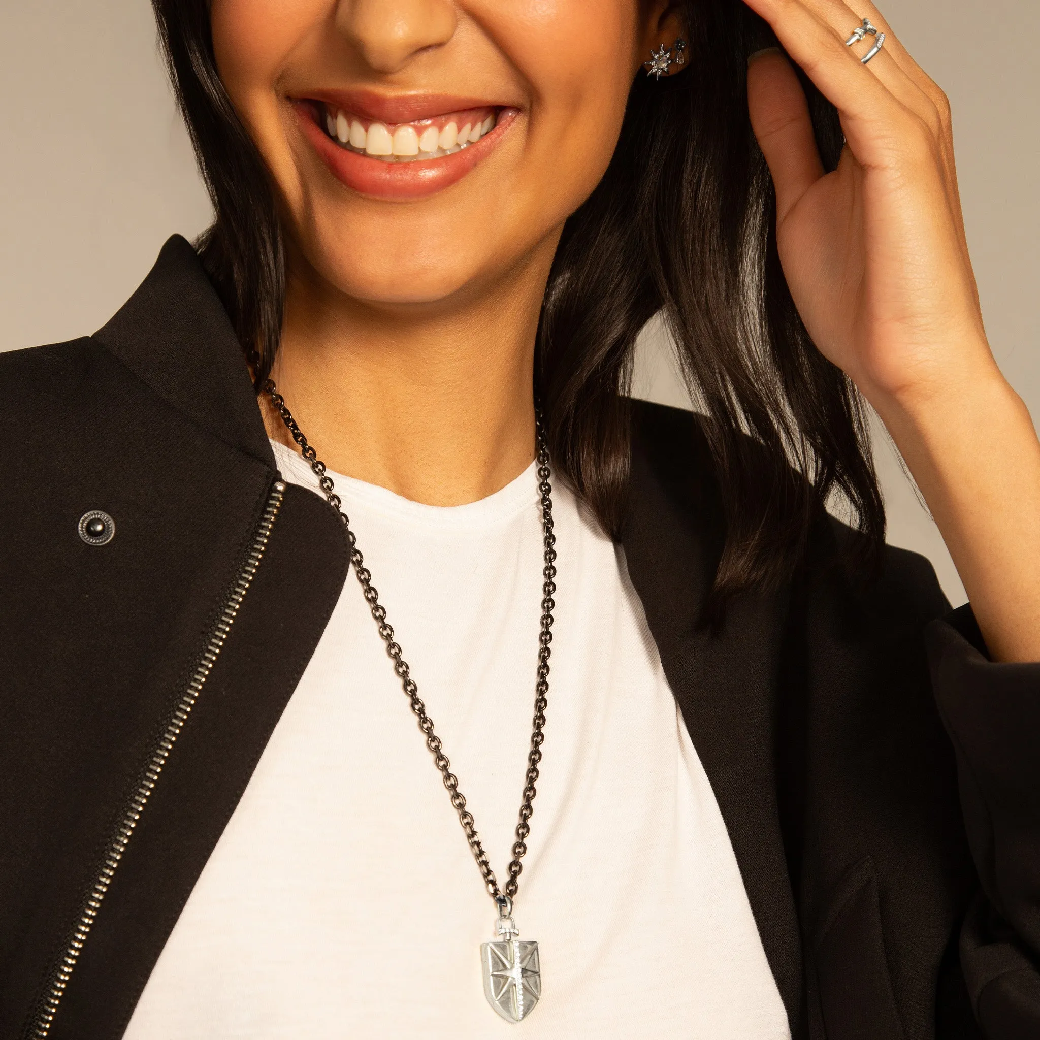 Sterling Silver Fearless Shield Locket