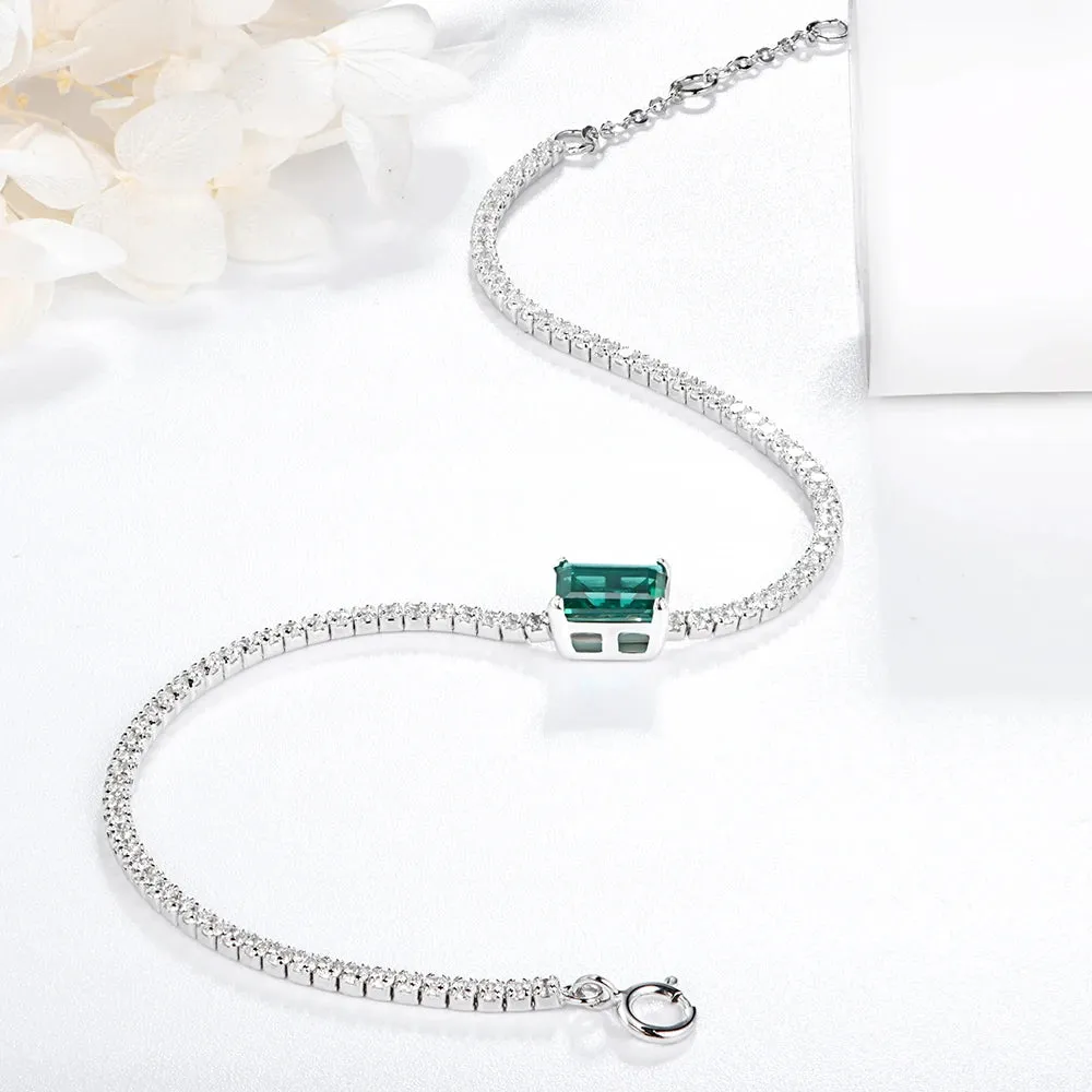Sterling Silver Moissanite Emerald Tennis Bracelet - Classic Charm
