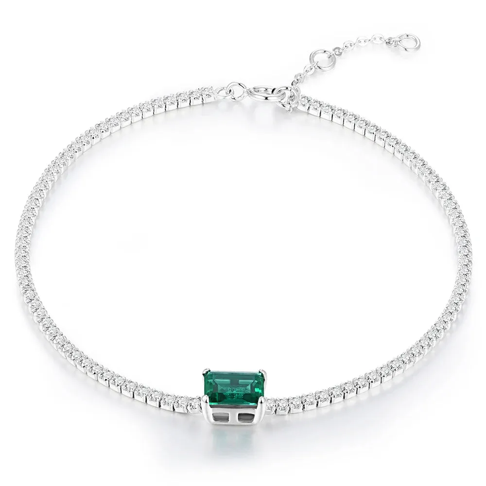 Sterling Silver Moissanite Emerald Tennis Bracelet - Classic Charm