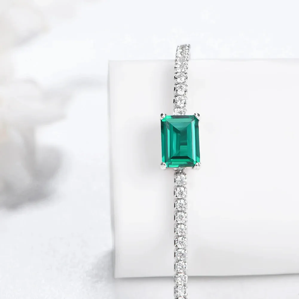 Sterling Silver Moissanite Emerald Tennis Bracelet - Classic Charm