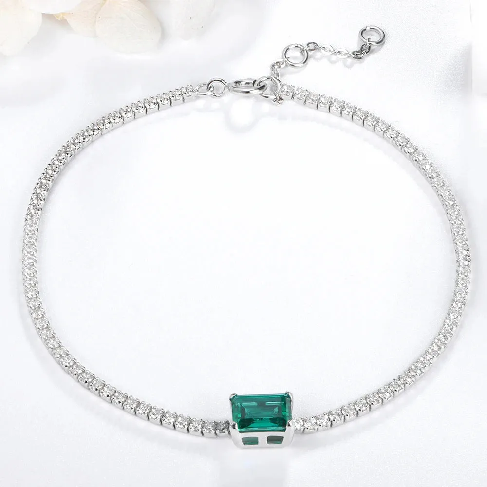 Sterling Silver Moissanite Emerald Tennis Bracelet - Classic Charm