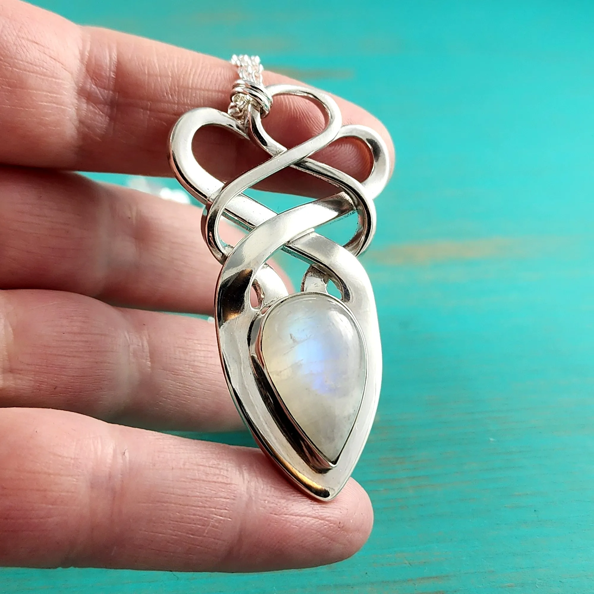 Sterling Silver Moonstone Twisted Fork Pendant