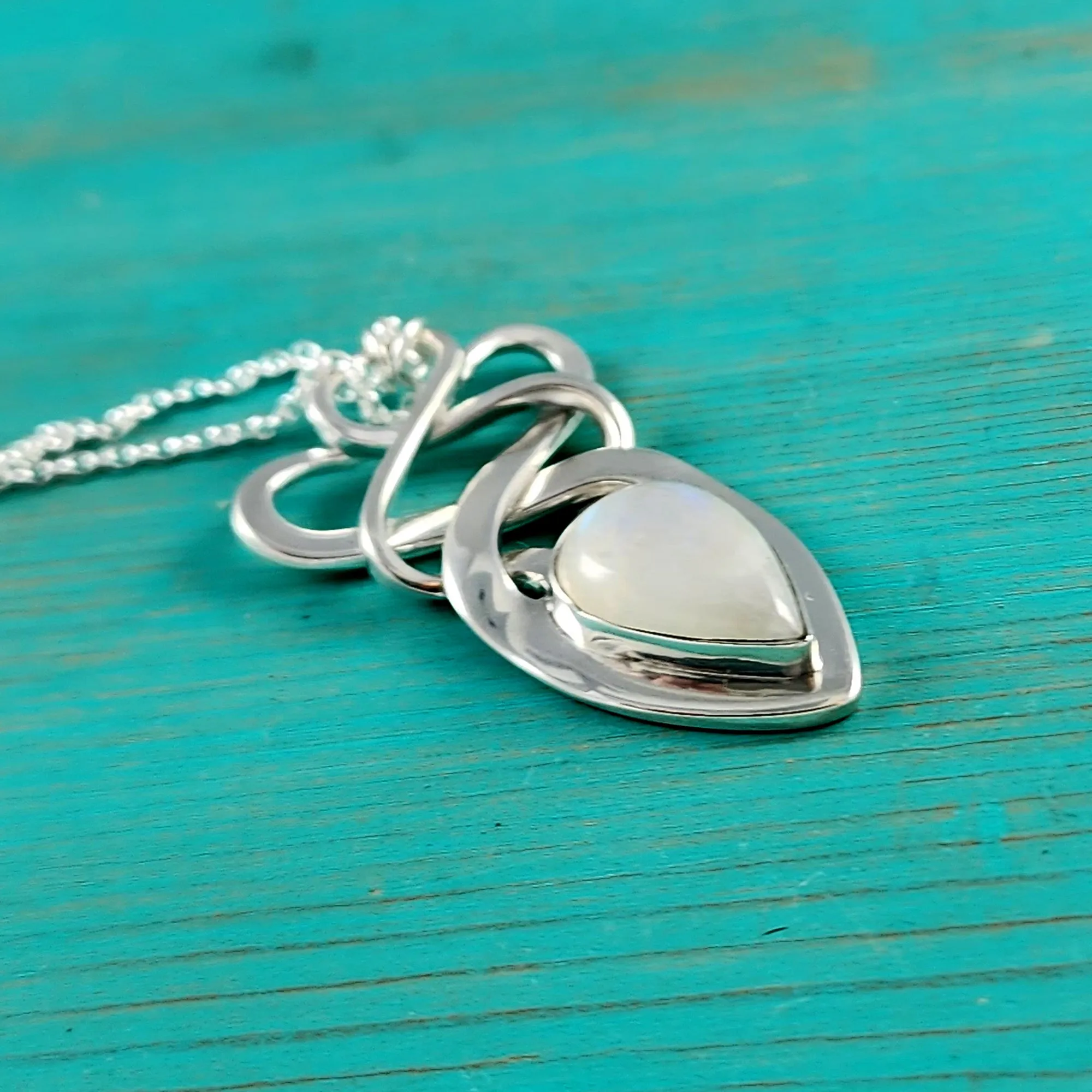Sterling Silver Moonstone Twisted Fork Pendant