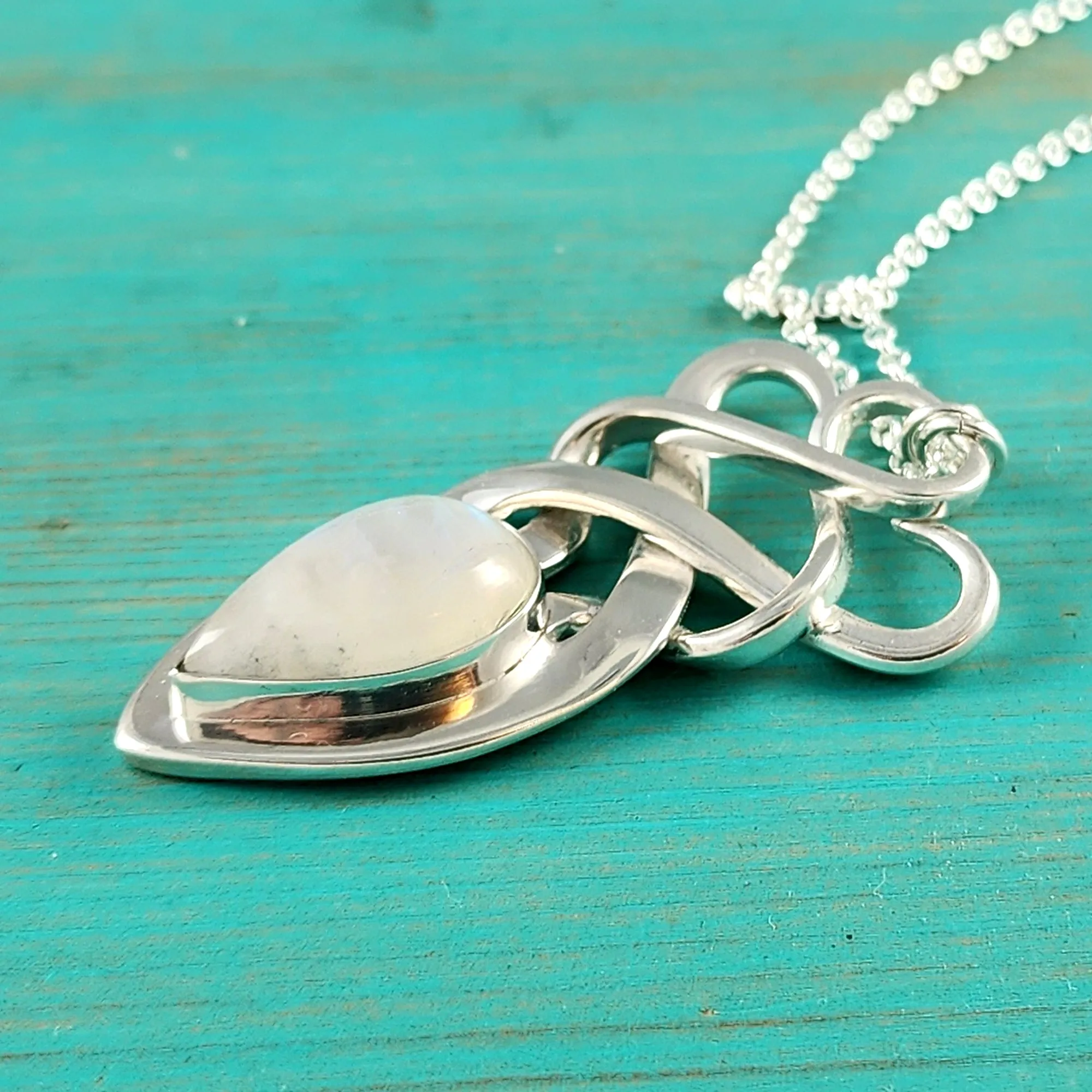 Sterling Silver Moonstone Twisted Fork Pendant