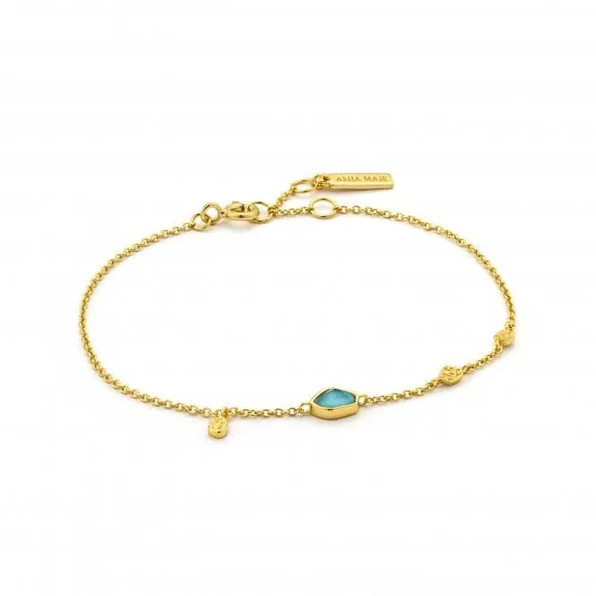 Sterling Silver Shiny Gold Plated Turquoise Discs Bracelet B014-01G