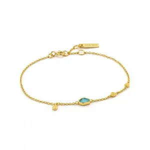 Sterling Silver Shiny Gold Plated Turquoise Discs Bracelet B014-01G