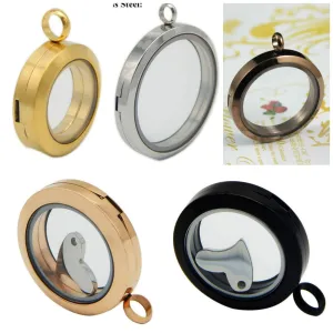 Surgical Stainless Steel Silver Tone Plain Round Pendant Glass Living Floating Memory Locket 20 25 30 35 38 mm Final Sale