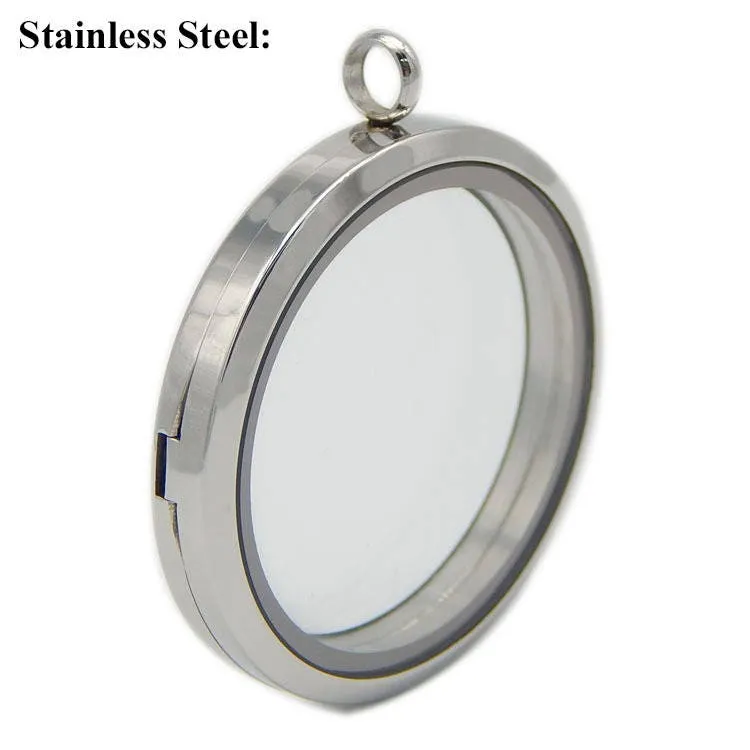 Surgical Stainless Steel Silver Tone Plain Round Pendant Glass Living Floating Memory Locket 20 25 30 35 38 mm Final Sale