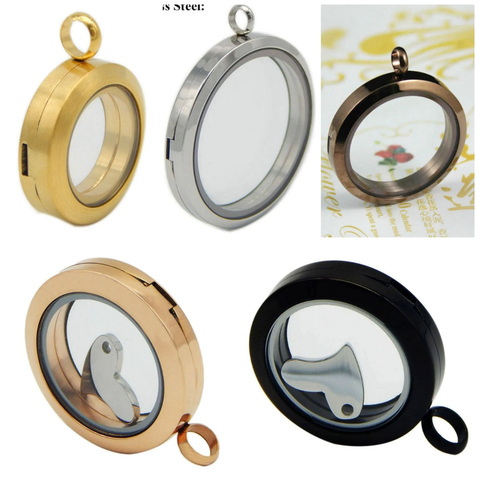 Surgical Stainless Steel Silver Tone Plain Round Pendant Glass Living Floating Memory Locket 20 25 30 35 38 mm Final Sale